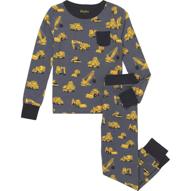 Hatley Boys Grey & Yellow Viscose Construction Vehicle Pyjamas - 3 year