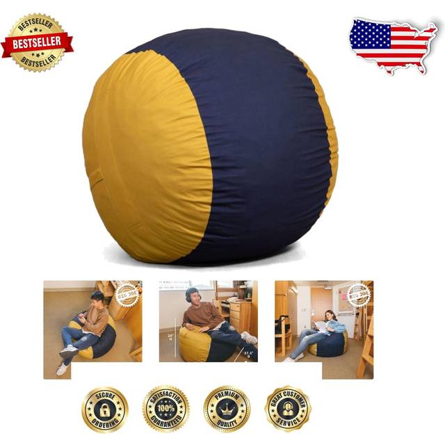 Big Joe Fuf Medium Foam Filled Bean Bag Chair with Removable Cover  Collegiate Blue/Gold Lenox  Durable Woven Polyester  3 feet Big