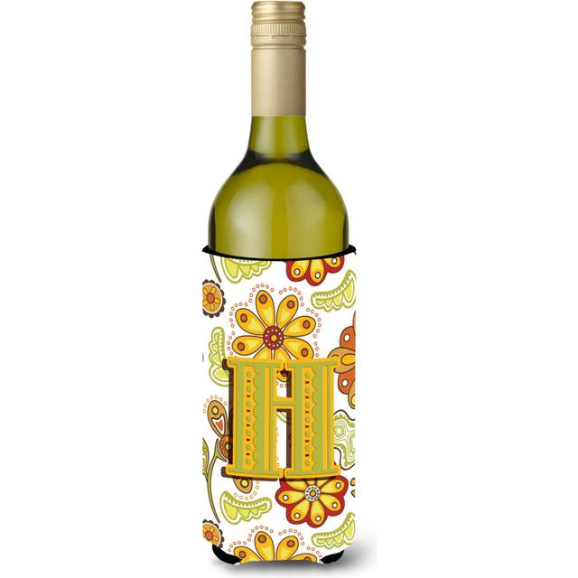 Letter H Floral Mustard and Green Wine Bottle Beverage Insulator Hugger CJ2003-HLITERK