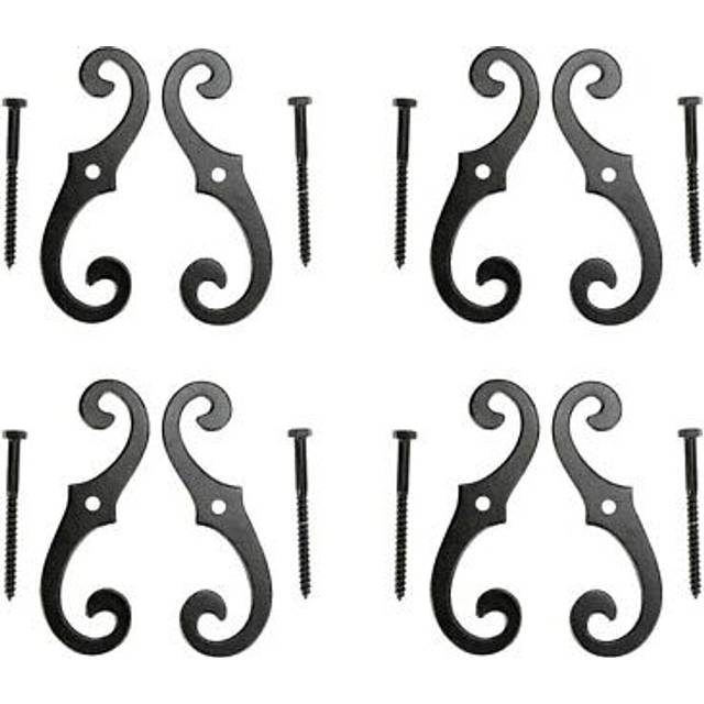 Renovators Supply Manufacturing Black Shutter Dogs 6.5 in. Decorative S Shaped Cast Aluminum Shutter Dogs with Mounting Hardware Pack of 4