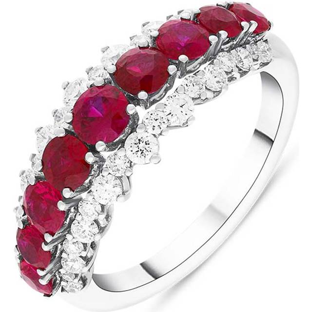 Picchiotti 18ct White Gold Ruby Diamond Three Row Half Eternity Ring D - L
