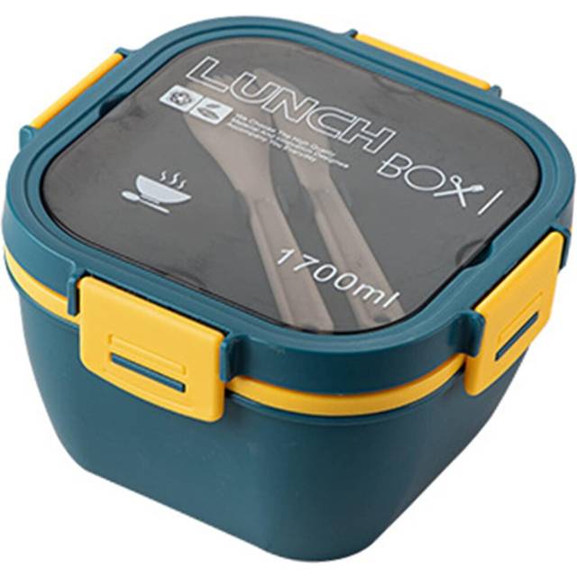 Salad Sealed Lunch Box, Plastic Salad Lunch Container Microwave Safe Salad Bowl Lunch Box Container for Salad Toppings Snacks (Blue, 1700ml)