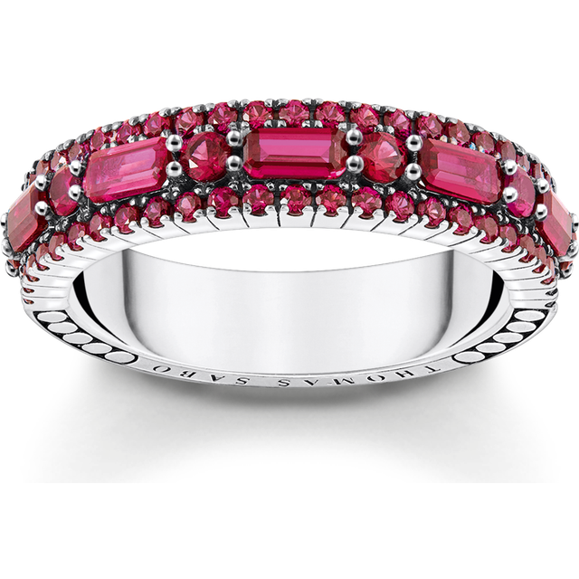 Thomas Sabo Silver blackened ring with ruby red stones red TR2466-639-10-58 - silver-coloured/dark red