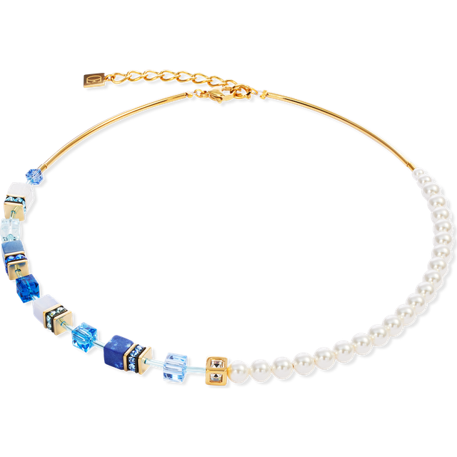 Coeur De Lion Graduated GEOCUBE Necklace Gold Plated White Blue For Women - blue/gold/white