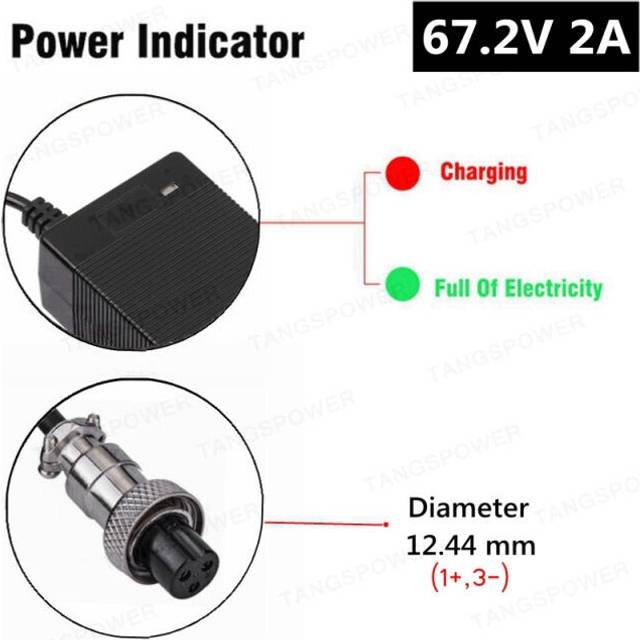 (3P GX16, EU) 67.2v 2a Lithium Battery Charger For E-bike 16s 60v Li-ion Battery Pack Wheelbarrow Electric Bike Charger With Fan