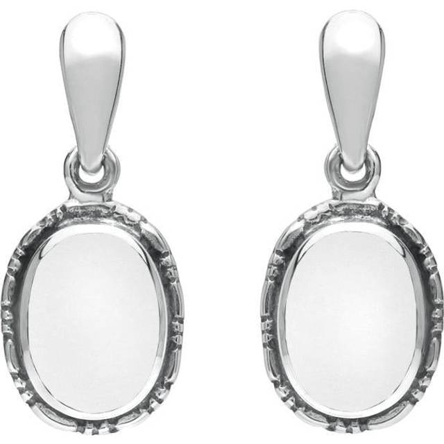 Sterling Silver Bauxite Oval Rope Edge Drop Earrings