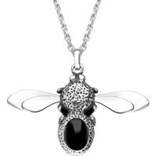 Sterling Silver Whitby Jet Stone Set Body Bee Necklace