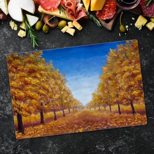 Glass chopping board worktop saver oil painting trees autumn leaves 80x52 cm