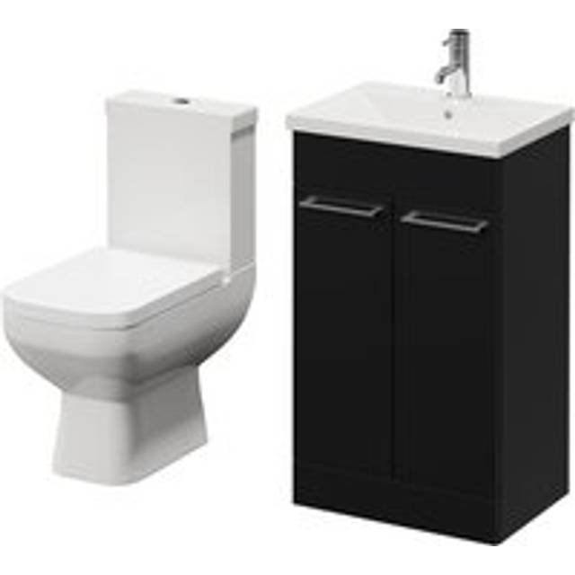 Wholesale Domestic Turin Floor Standing Vanity Unit and Toilet Suite with 1 Tap Hole Glide Basin and 2 Doors with Chrome Handles | Matt Black | ABS Polished Chrome | 500mm
