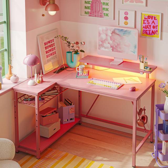 106.6cm W L-Shaped Computer Desk - Black (91cm H X 106.6cm W X 31.5cm D)