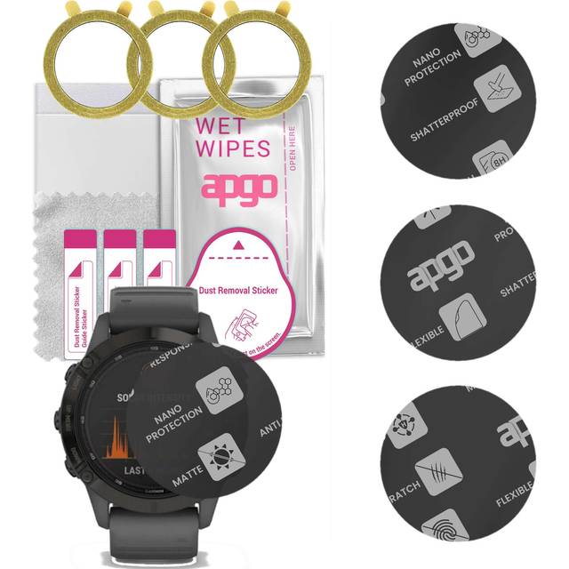 3x apgo MATTE Hybrid Glass Screen Protector for Garmin Fenix 6 Pro Solar, tempered glass substitute, non-cracking