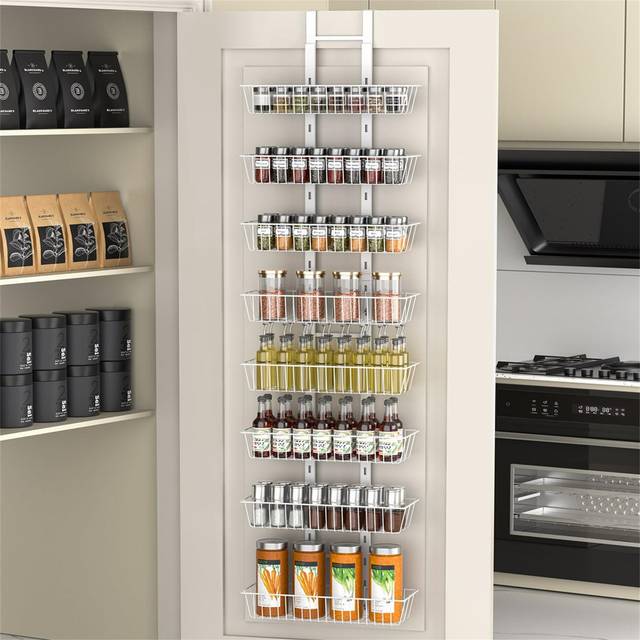 Over Door Storage, Pantry Organizers Spice Rack With Adjustable Basket, Foldable Metal Pantry Shelves For Kitchen Bathroom, 8 Tier Back Of Door Storag (154.5cm H X 35cm W X 13cm D)