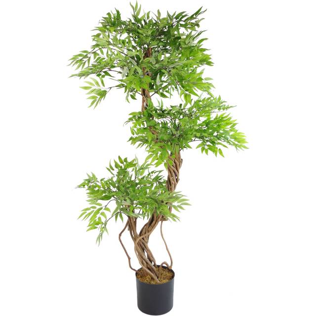 Large Artificial Tree Japanese Fruticosa Ficus Tree Plain Plastic Pot 140Cm Botanik, Green