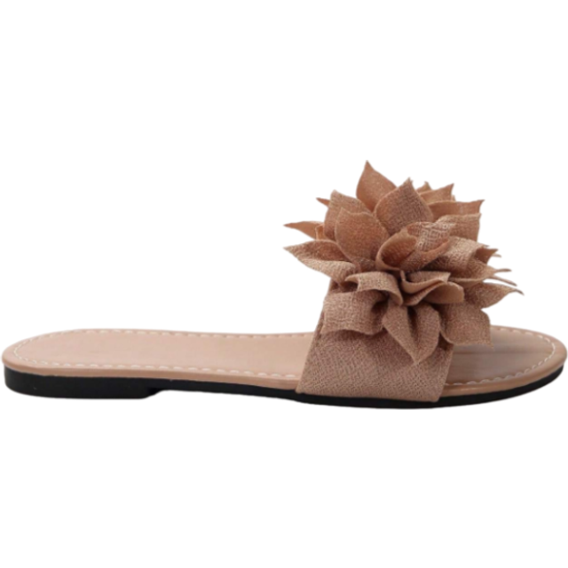 Franska eleganta mjuka platta sandaler för kvinnor, blommiga Peep Toe Slip-On tofflor lämpliga för datum, fritidspendling, hem, strand, fritid - Brun (EUR36,EUR37,EUR38,EUR39,EUR40,EUR41,EUR42,EUR43)