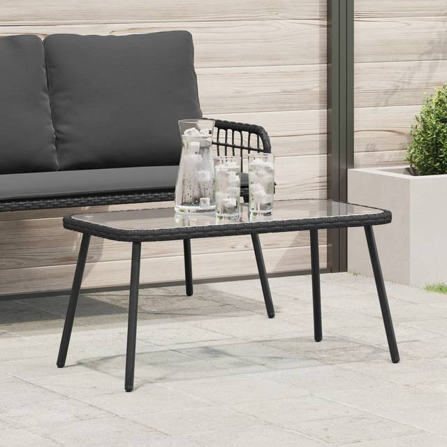 Coffee Table Black PE Rattan, Glass, Steel 90 X 45 X 43 Cm Tough