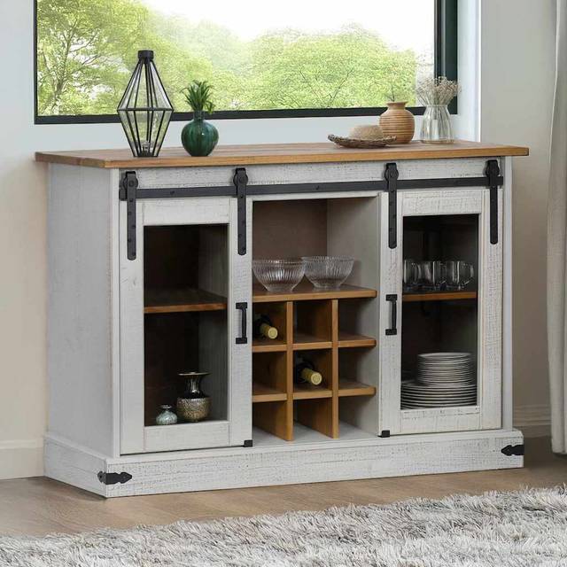 Brambly Cottage Sideboard HALDEN 2 Sliding Doors 112X40x80 Cm Solid Wood White 80cm H X 40cm D X 112cm L