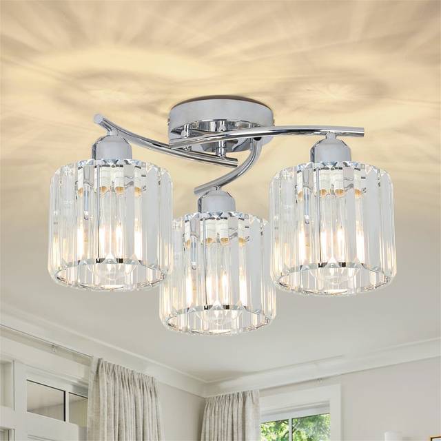 Ceiling Lights Living Room, 3-Light Modern Crystal Chandeliers Ceiling Light - Silver (20cm H X 40cm W X 40cm D)