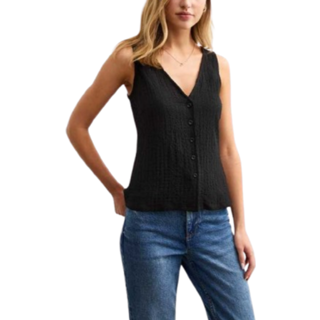 New Look Women's Black Crinkle Texture V-Neck Waistcoat - UK 14