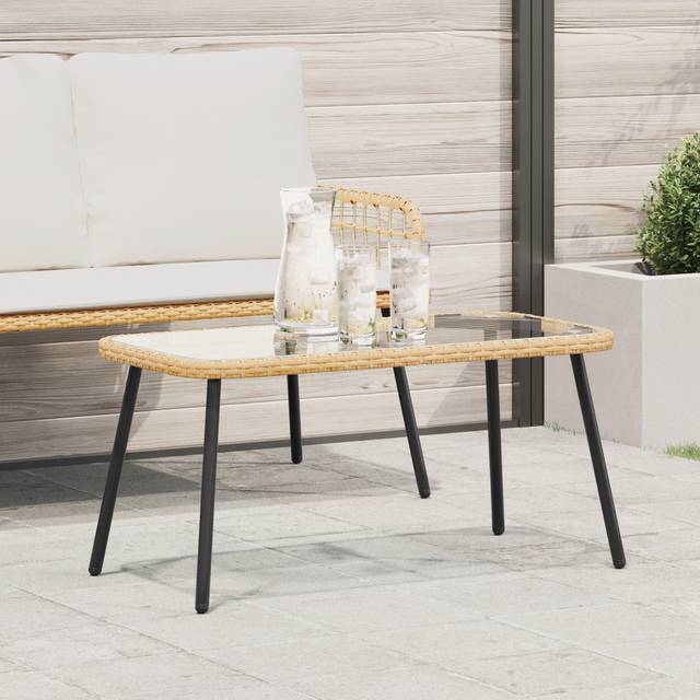 Coffee Table Black PE Rattan, Glass, Steel 90 X 45 X 43 Cm Tough - Brown