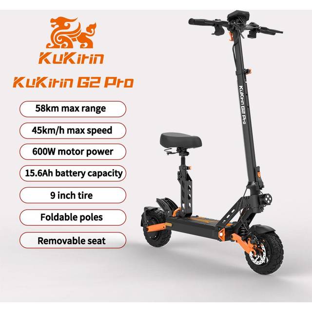 KuKirin G2 Pro Electric Scooter With Seat For Adult 600W 48V 15.6AH City E-Scooter 9.0x3.0 Inch Tubeless Vacuum Tires Foldable Escooter