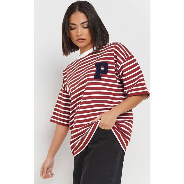 Pixiegirl Petite Red Stripe Applique Initial Sweatshirt 12 Pixiegirl | Petite Women's Basic Tops & T-Shirts