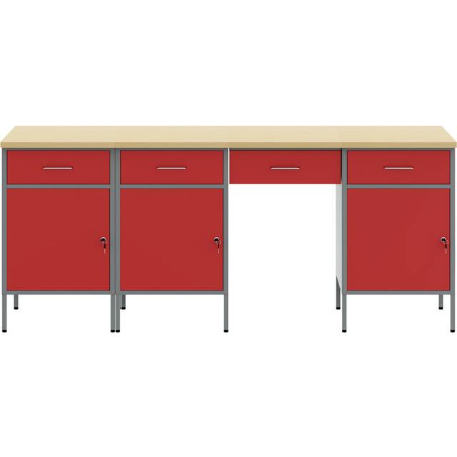 Set Of 4 Steel, Large - Red (85cm H X 200cm W X 55cm D)