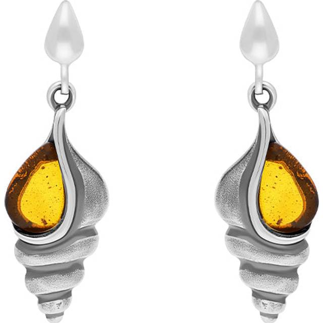 Sterling Silver Amber Shell Drop Earrings