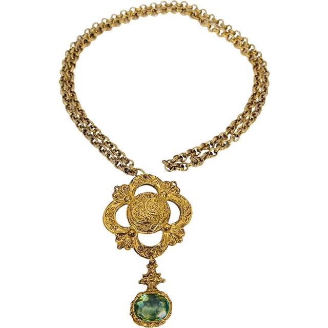 1970's Gold Plated Aquamarine Fob Necklace