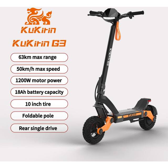 KuKirin G3 Electric Scooter 1200W Rear Motor 52V 18Ah 52KM/H Max Speed 63KM Range Touchable Display Control Off-road EScooter
