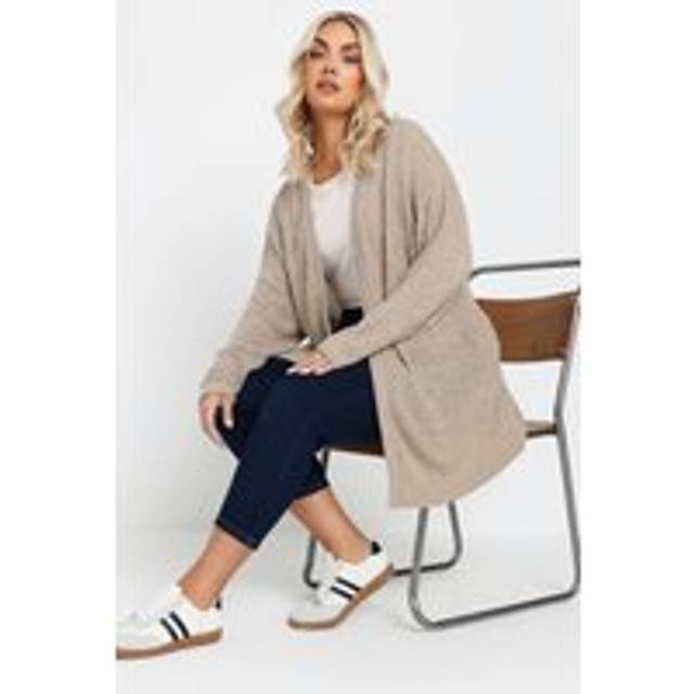 Yours Curve Natural Brown Tape Yarn Midi Cardigan, Women's Curve & Plus Size, Yours - 26-28