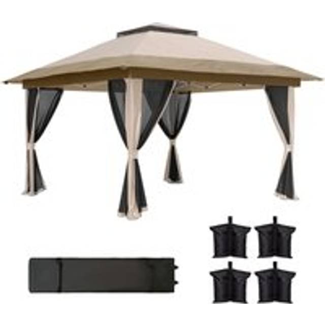 Outsunny 3.6 x 3.6m Pop-Up Gazebo, with Accessories - Brown