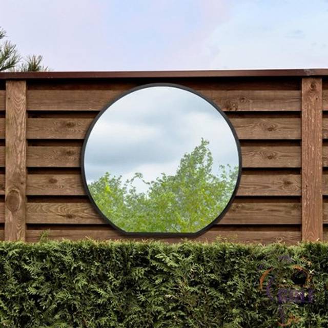 Black Framed Flat Bottom Circular Garden Wall Mirror (105CM X 100CM) - 1 Pack