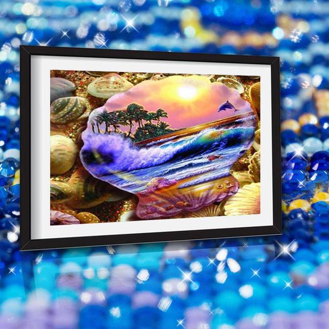 Handmade Diamond Painting Full Drill Seashell Sea Diamond Embroidery Scenery Cross Stitch Home Decor 20X30CM