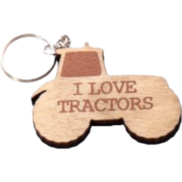 (I Love Tractors) Quirky Wooden Tractor Keyring - 6 Quotes Available