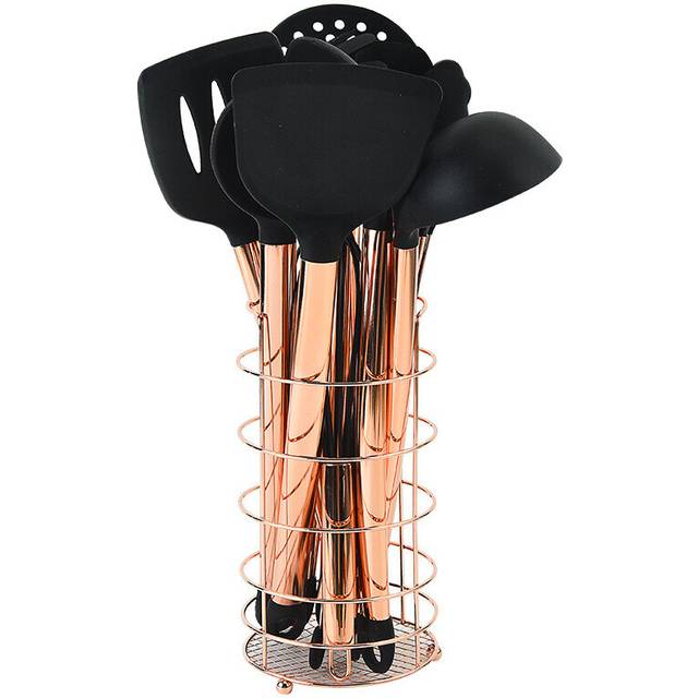 Utensil 10pcs Kitchen Set Silicone Copper Plated Handle Heat Resistant Tool