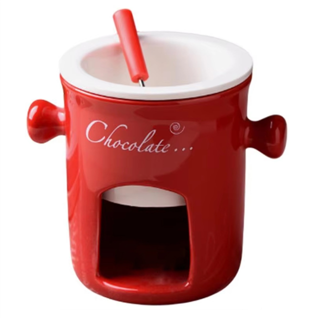 Fondue Mug Ceramic Chocolate Melting Mugs Red