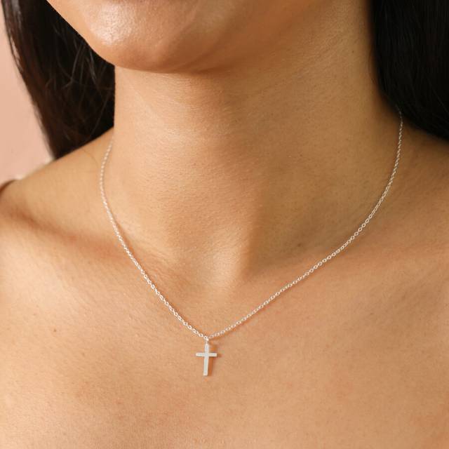 Sterling Silver Small Cross Pendant Necklace - silver - one size