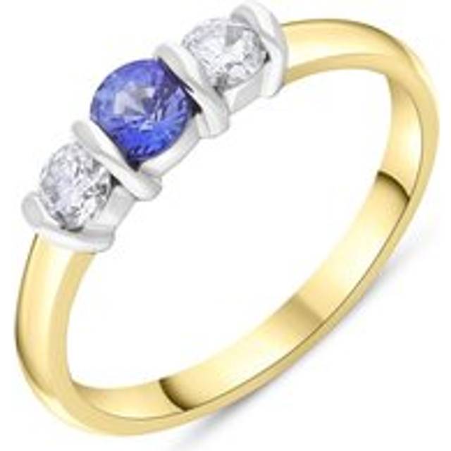 18ct Yellow and White Gold .30 Sapphire .26 3 Stone Diamond Bar Ring