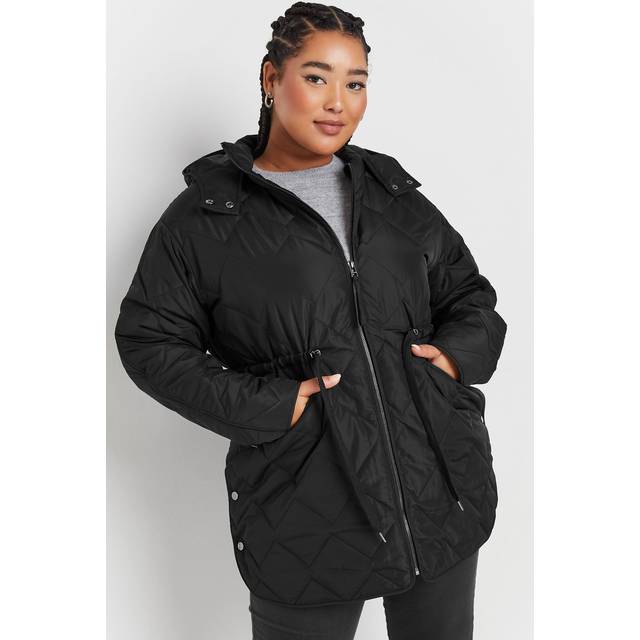 Yours Curve Black Midi Quilted Padded Jacket, Women's Curve & Plus Size, Yours - 16