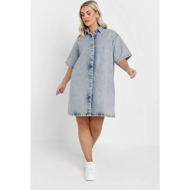 Yours Curve Mid Bleach Blue Denim Shirt Dress, Women's Curve & Plus Size, Yours - 20