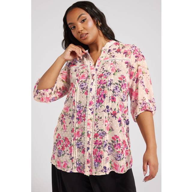 Yours London Curve White Floral Dobby Crochet Trim Blouse, Women's Curve & Plus Size, Yours London - 18