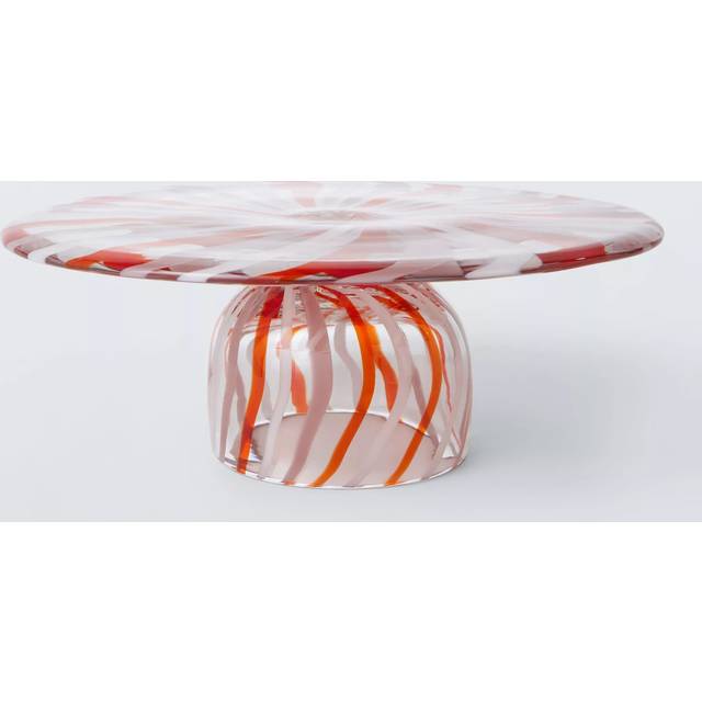 John Lewis Candy Cane Glass Cake Stand, 27.5cm, Pink/Multi