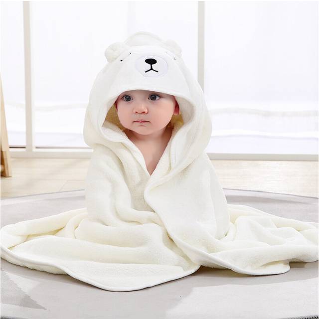 (white bear) Cartoon Animal Baby Bath Towels Soft Newborn Hooded Towel Blanket Toddler Bathrobe