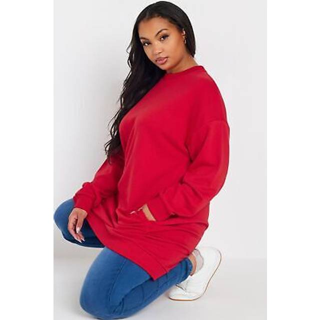 Yours Curve Red Long Sleeve Longline Sweatshirt, Women's Curve & Plus Size, Yours - 26-28