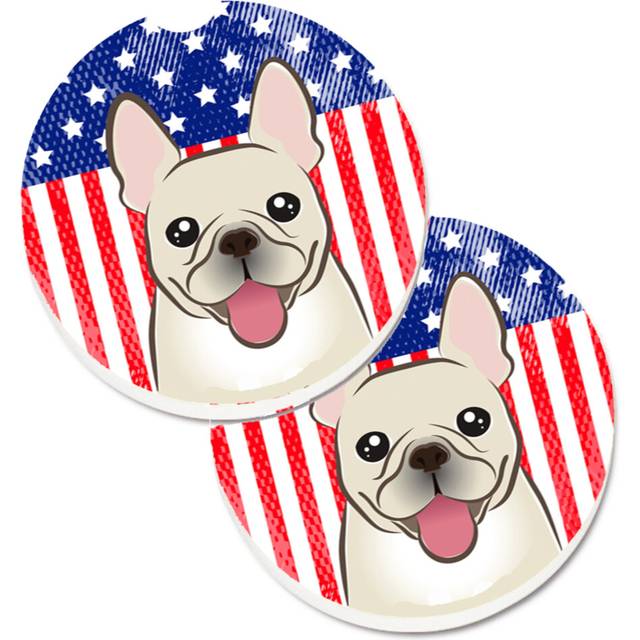 """""Caroline's Treasures American Flag & French Bulldog Set of 2 Cup Holder Car Coasters BB2168CARC  2.56  Multicolor"""""
