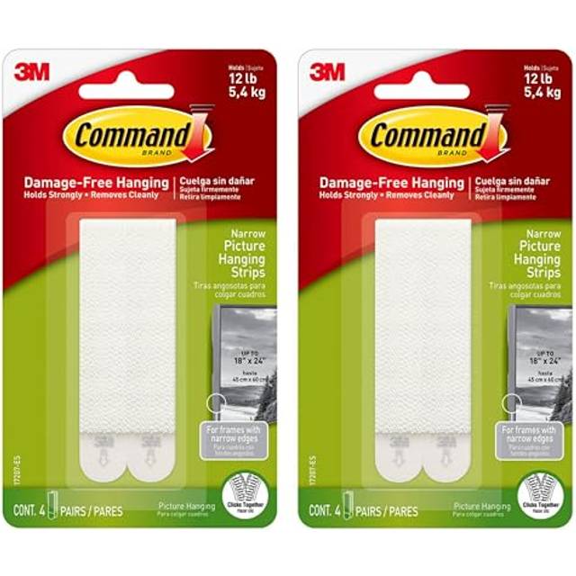 Narrow Picture Hanging Strips, White, 8-Sets