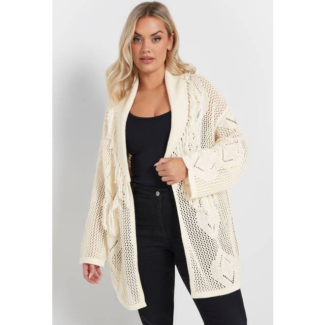 Yours Curve White Fringe Crochet Cardigan, Women's Curve & Plus Size, Yours - 26-28