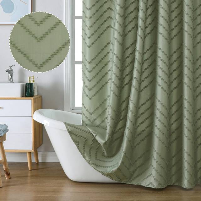 Chyhomenyc Chevron Extra Long Light Sage Green Boho Shower Curtain Set 72x78 inches  Fabric Shower Curtain Modern Farmhouse Chic Textured Tufted Chevr