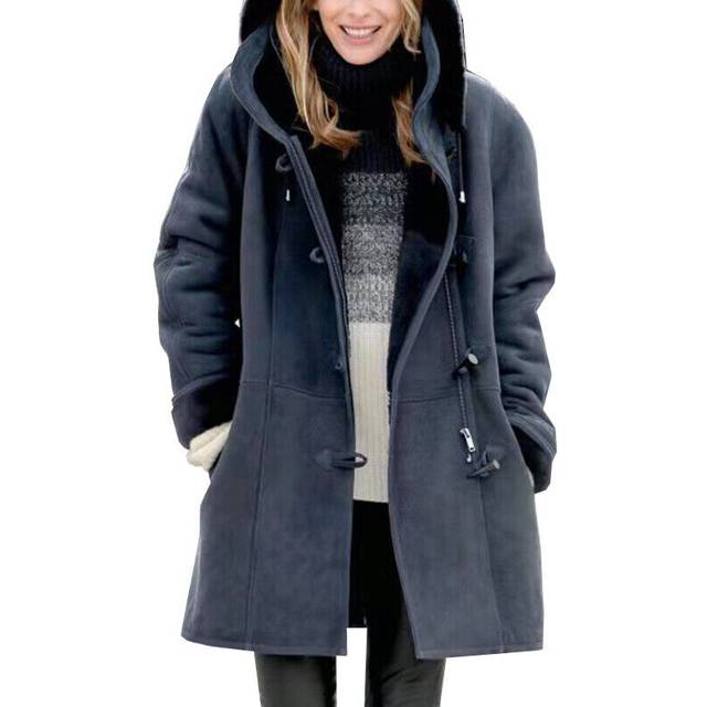 (navy blue, 5XL) Womens Fleece Lined Hooded Long Coat Overcoat Winter Warm Parka Jacket Outwear