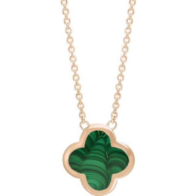 9ct Rose Gold Malachite Bloom Large Four Leaf Clover Polished Edge Pendant